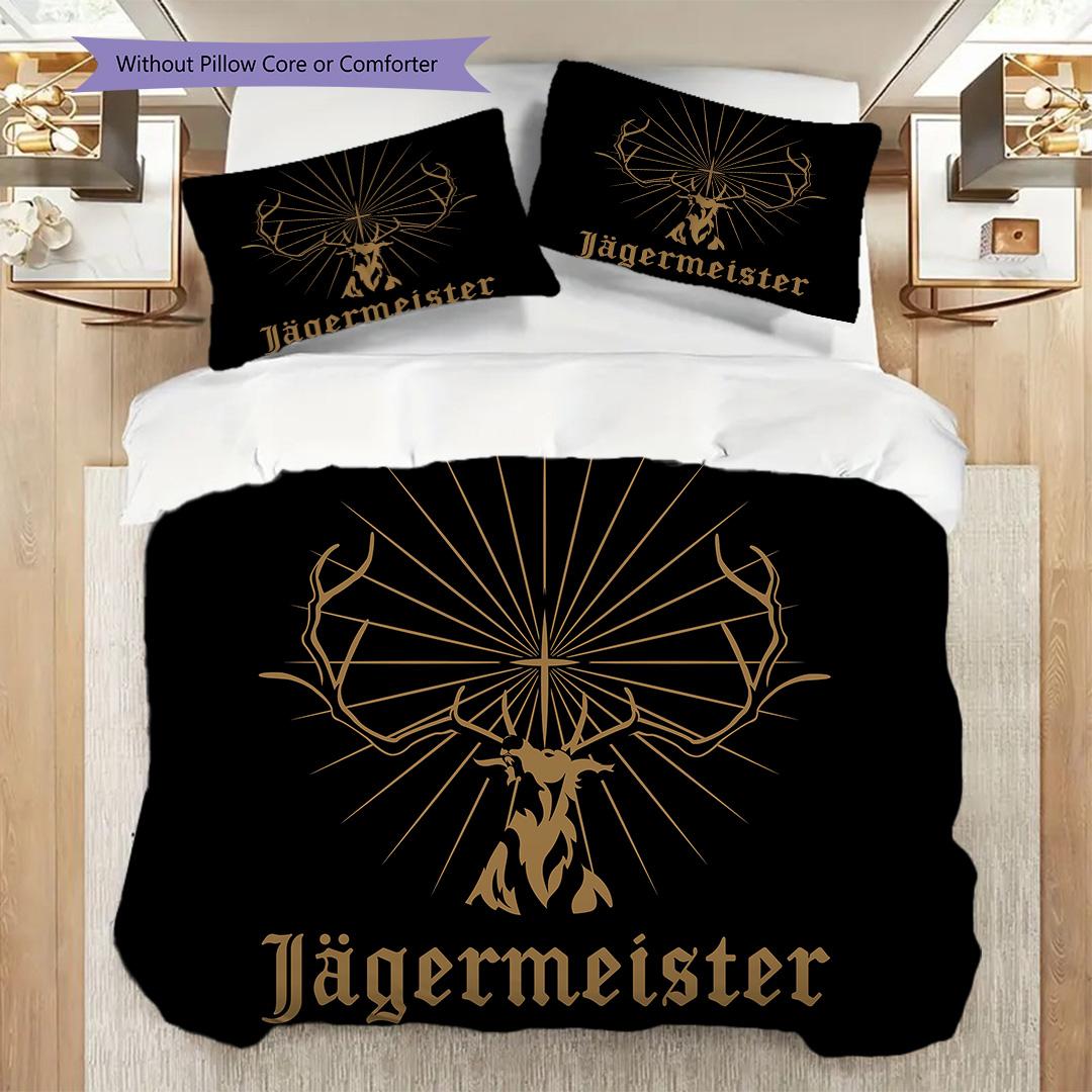 Jägermeister Symbol Stärke Erbe Dreiteiliges Set (1 Bettbezug + 2 Kissenbezüge, ohne Füllung) 2D Flach Weich und bequem 135x200cm