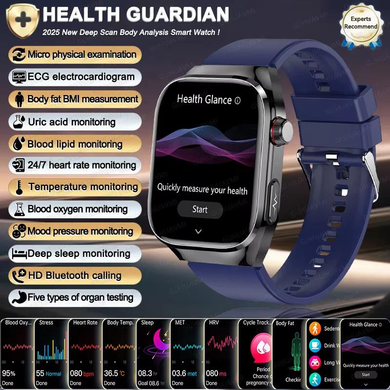 2025 Neue Smartwatch EKG+PPG Organe Eingeweide Monitor Uhr Männer Blutfette Harnsäure BP Sport Anruf Smartwatch für Samsung Galaxy Blue