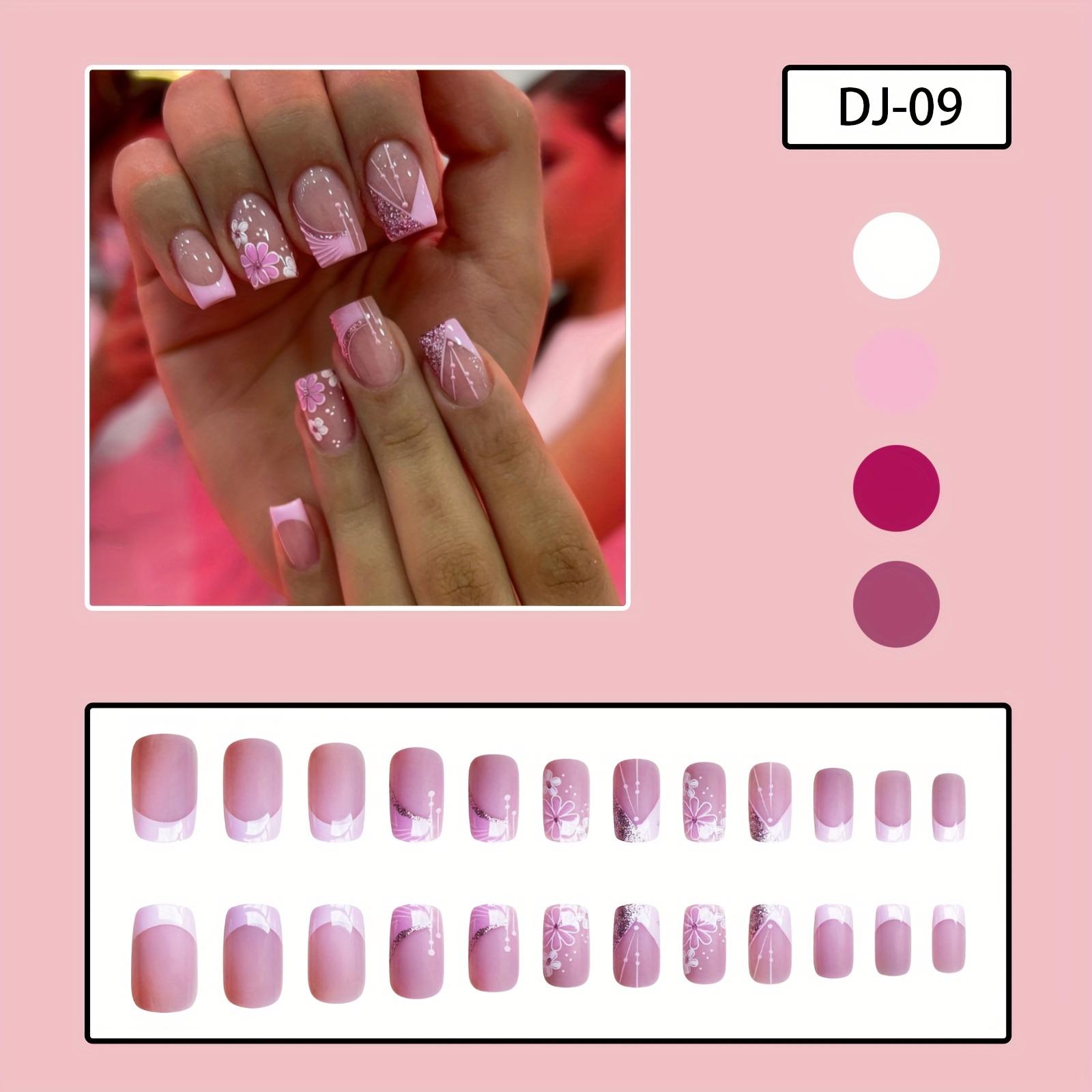 24 Stück kurze quadratische Press-On-Nägel, Künstliche Nägel mit glitzerndem floralem Polka Dot Curve Design Dekor, glitzernde Full Cover-Nägel für Frauen