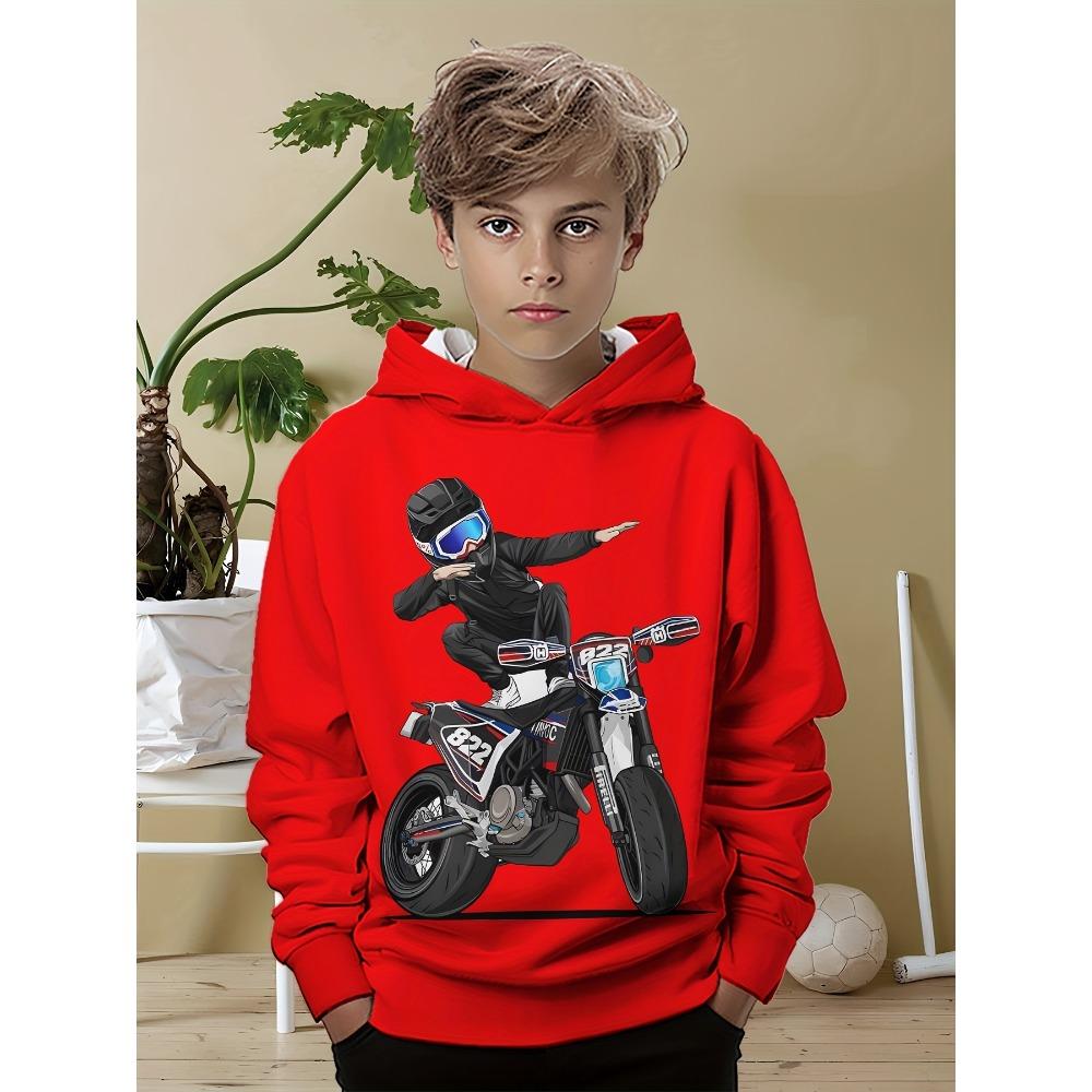 Kinderkleidung Jungen Hoodies Langarm 3D Motorradfahrer Druck Kinder Frühling Herbst Kleidung Beiläufige Stilvolle Outdoor Jungen Kleidung Tops 110 red
