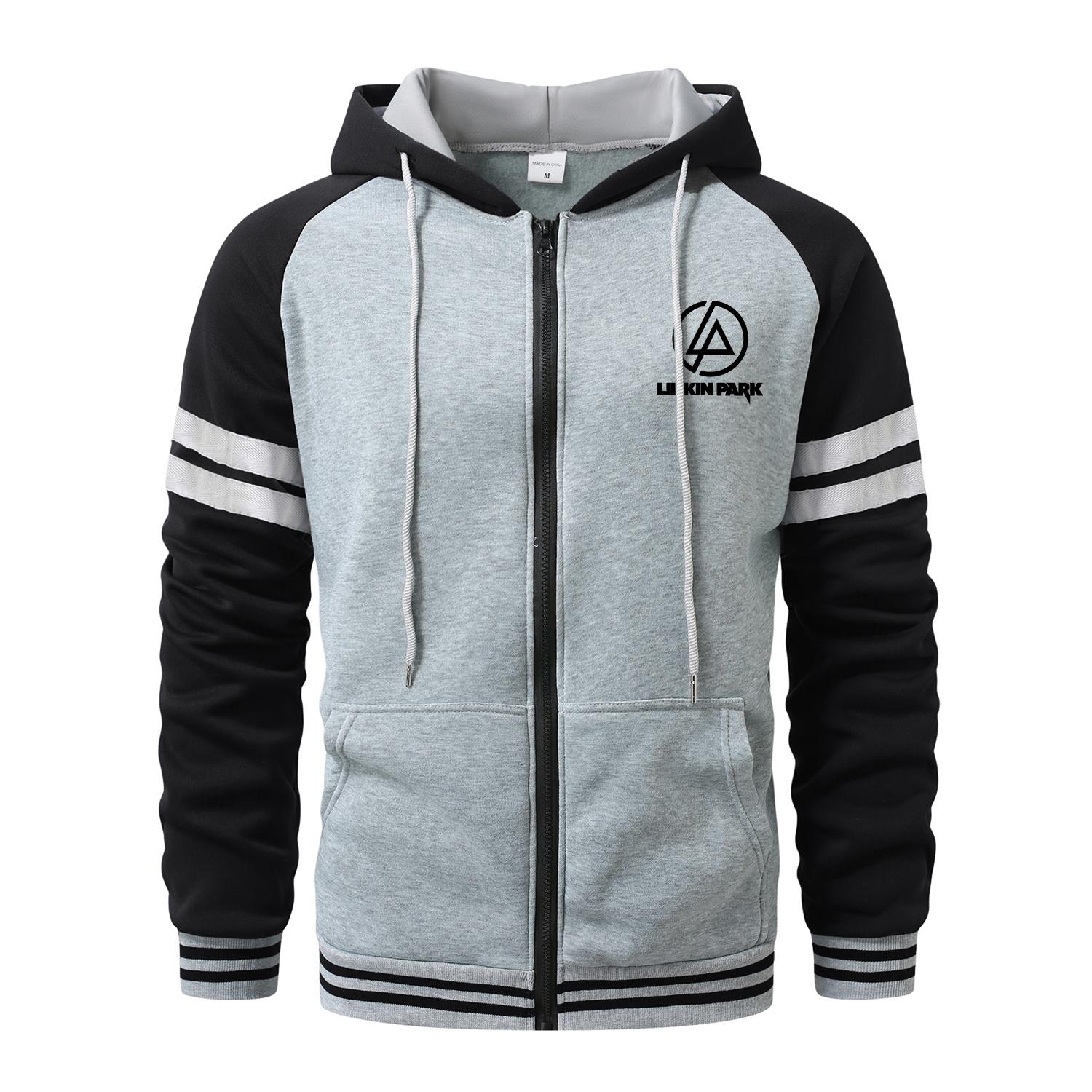 LINKIN PARK  Kapuzenpullover für Herren Cardigan mit Reißverschluss Kapuzenpullover mit Tasche Sport & Outdoor Herrenmode Kapuzenpullover & Sweatshirts Streetwear Casual Herrenmäntel S grau