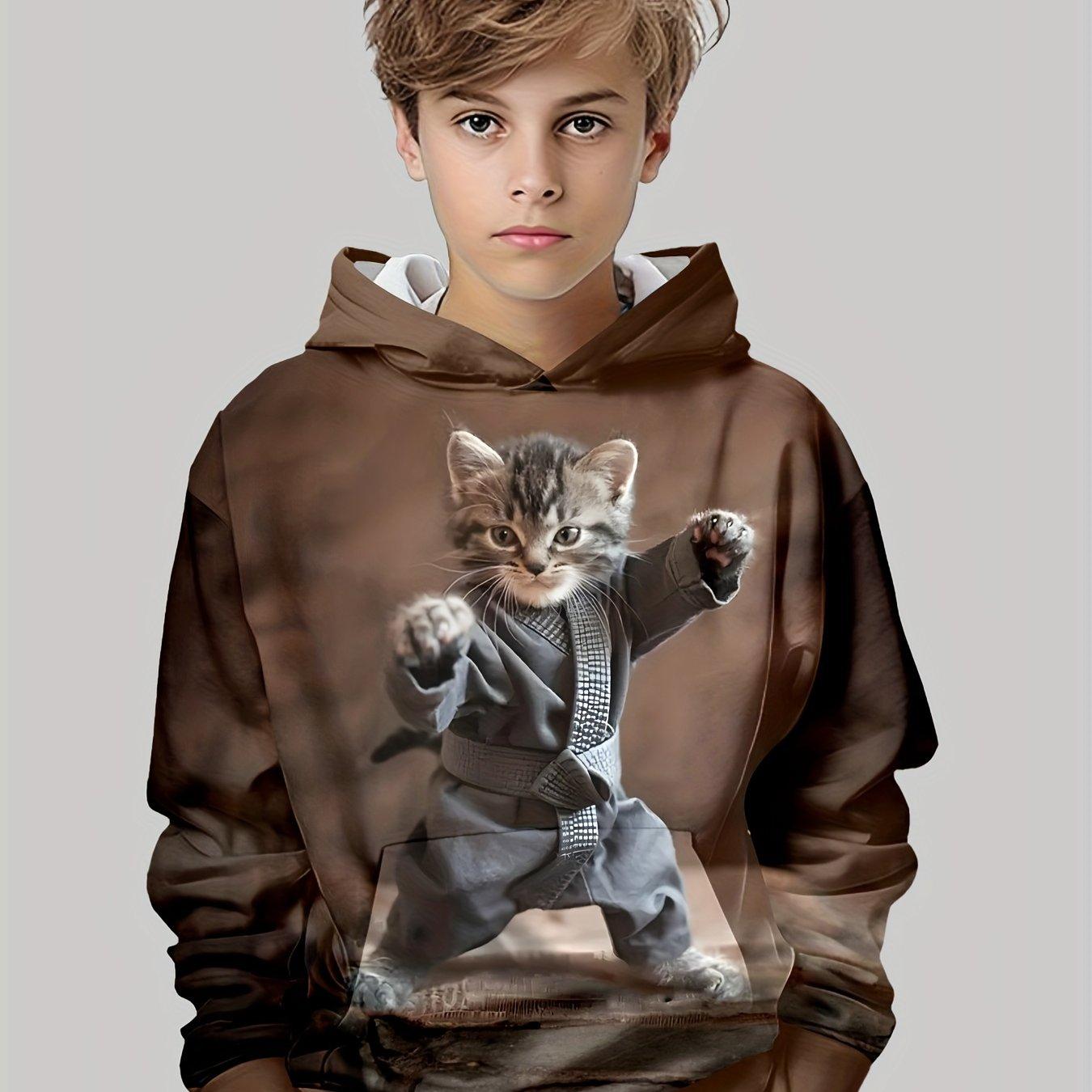 Kinderkleidung Jungen Hoodies Langarm Kreative 3D Katze Druck Kinder Frühling Herbst Kleidung Lässige Mode Pullover Mädchen Kleidung 110