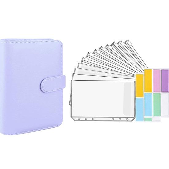 1 Set Budgetplaner Handbuch, transparente Taschen, wasserdichtes Kunstleder, Quittungscoupon, Bargeldumschlag, Bindemittel, Bürobedarf violett