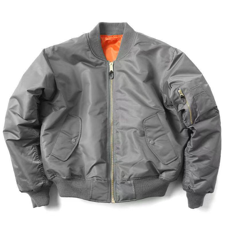 Ma1 Klassische Militär-Stil Baumwoll Fliegerjacke für Herren & Damen, Doppelseitige Baseball Uniform, Frühjahrs-/Herbstmantel M graue