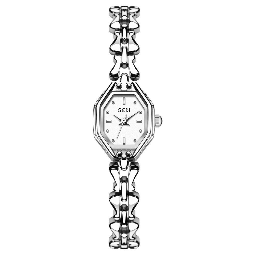 GEDI Marke Damenuhr Exquisite Leichte Luxus Retro Gold Armbanduhr Nische High-End Damenmode Quarz Armbanduhren Geschenk silber