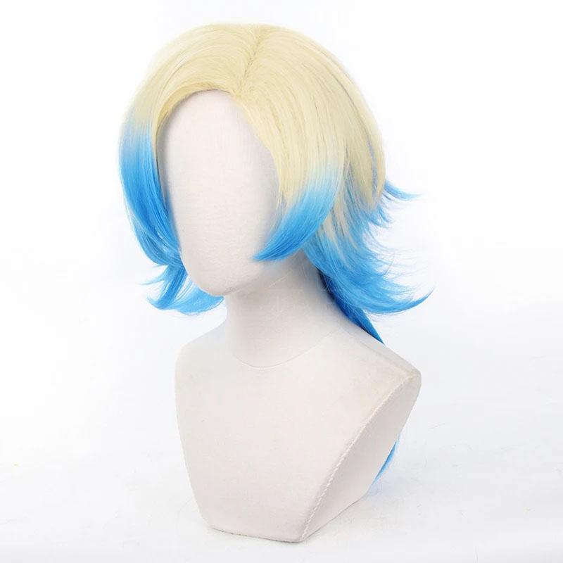 Hochwertige Anime Blue Lock Michael Kaiser Cosplay Perücke 60cm Gradient Nr. 10 Spieler Perücke Hitzebeständige Haarperücken + Perückenkappe One Size blue