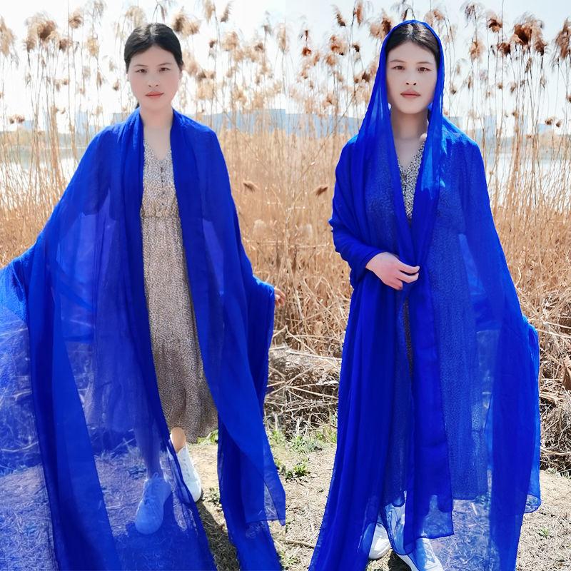 Extra großer Schal, einfarbiger Schal, Damenmode-Schal, Chiffon-Tanzschal, Sonnenschutz, Strandtuch, max. Größe ist 3*1,5m (±5-10cm Fehler) L: 3M * W: 1.5M saphirblau