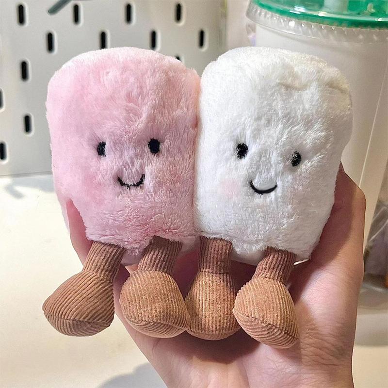 Jelly Cat Fun Marshmallow Schlüsselanhänger Zuckerwatte Zweifarbig Niedlich Weich Zweifarbiger Schlüsselanhänger Tasche Plüschpuppe Autoanhänger Weihnachtsgeschenke 12*10*6cm gray