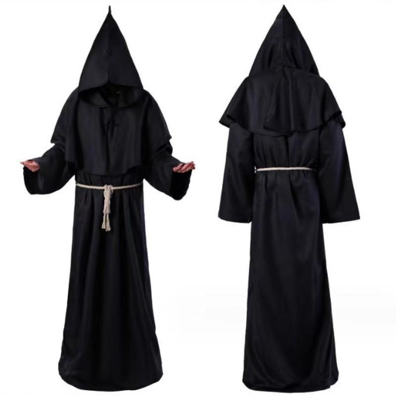 Mönch Robe Mittelalter Mönch Mönch Priester Mit Kapuze Robe Umhang Halloween Tunika Mit Kapuze Uniform Mönch Kostüm Cosplay Kostüm S schwarz