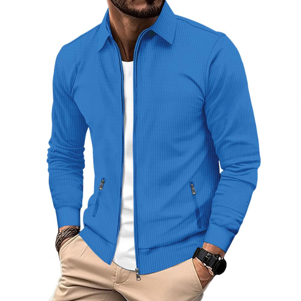 Reversdesign Jacke Stilvolle Herren Zip-up Waffelmuster Jacke mit Revers Reißverschlusstaschen für Frühling Herbst Winter für Herren L blau
