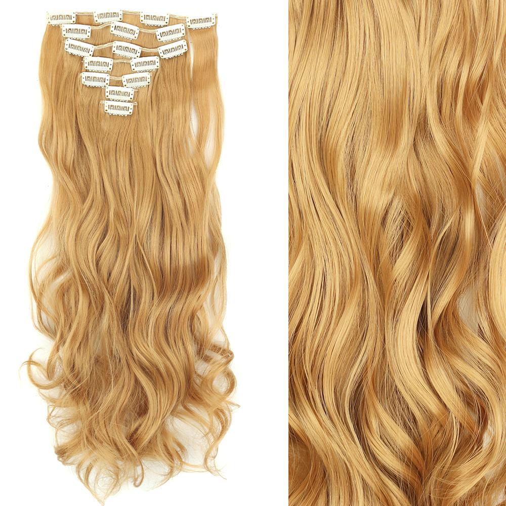 MISSQUEEN 24 Zoll 16 Clip synthetische Verlängerung langes und gewelltes natürliches Haarteil aus hitzebeständiger Faser schwarzbraune Frisur 7 Teile/Satz 60 cm