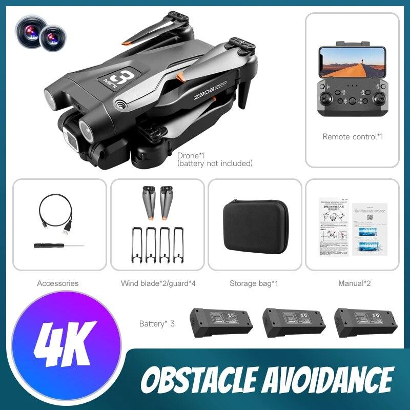 Z908 Mini-Drohne 3-Achsen-Gimbal WIFI FPV Professionelle ESC HD-Kamera-Drohnen Bürstenloser RC-Spielzeug-Quadcopter für Reisegeschenke BLACK 3B schwarz
