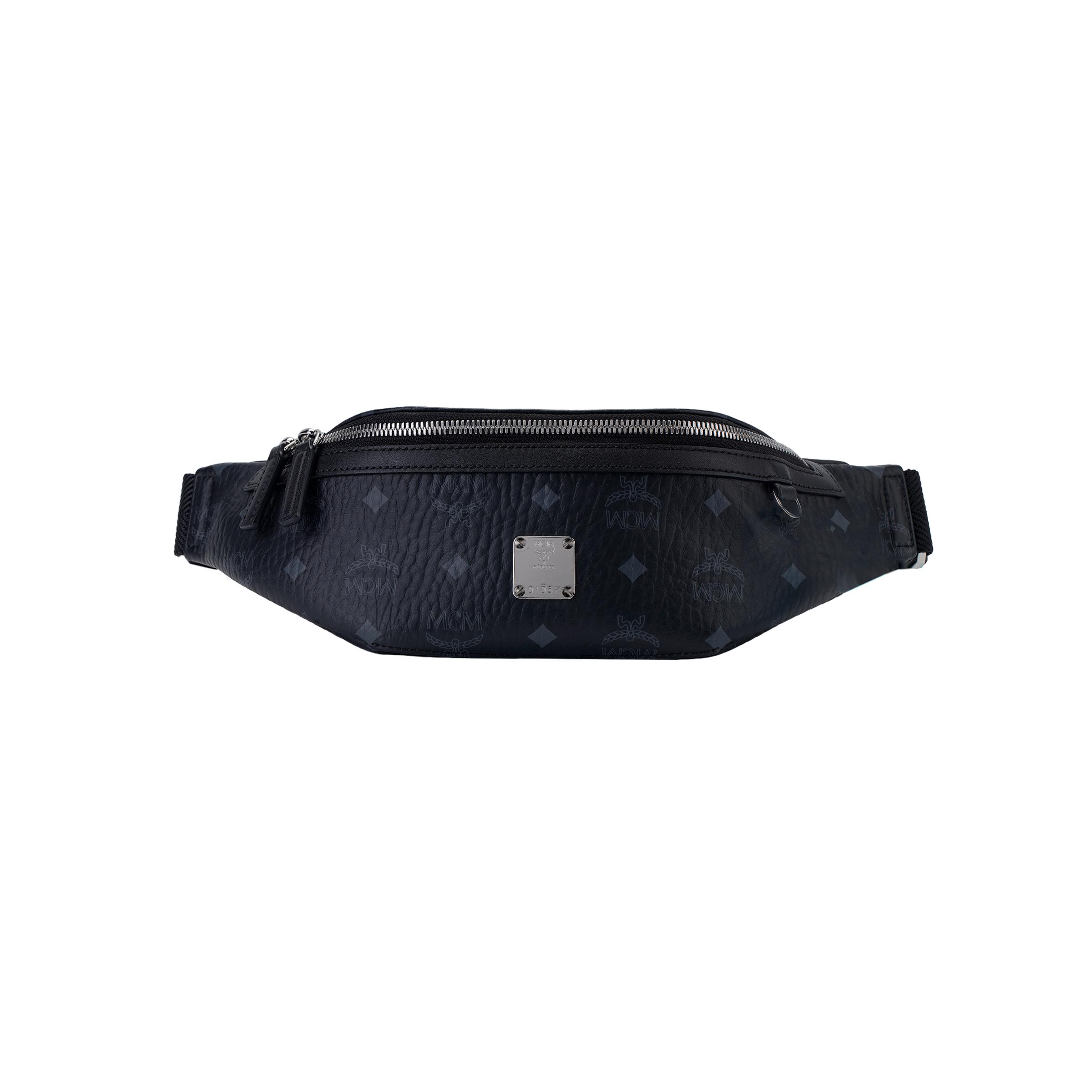MCM Fursten Visetos Monogram Beschichtetes Silbernes Schnallen Stoff Schulter Crossbody Tasche Brusttasche Hüfttasche Kleine Unisex Taschen Schwarz MMZAAFI04BK001 Basic Set (Bag+Dust Bag)
