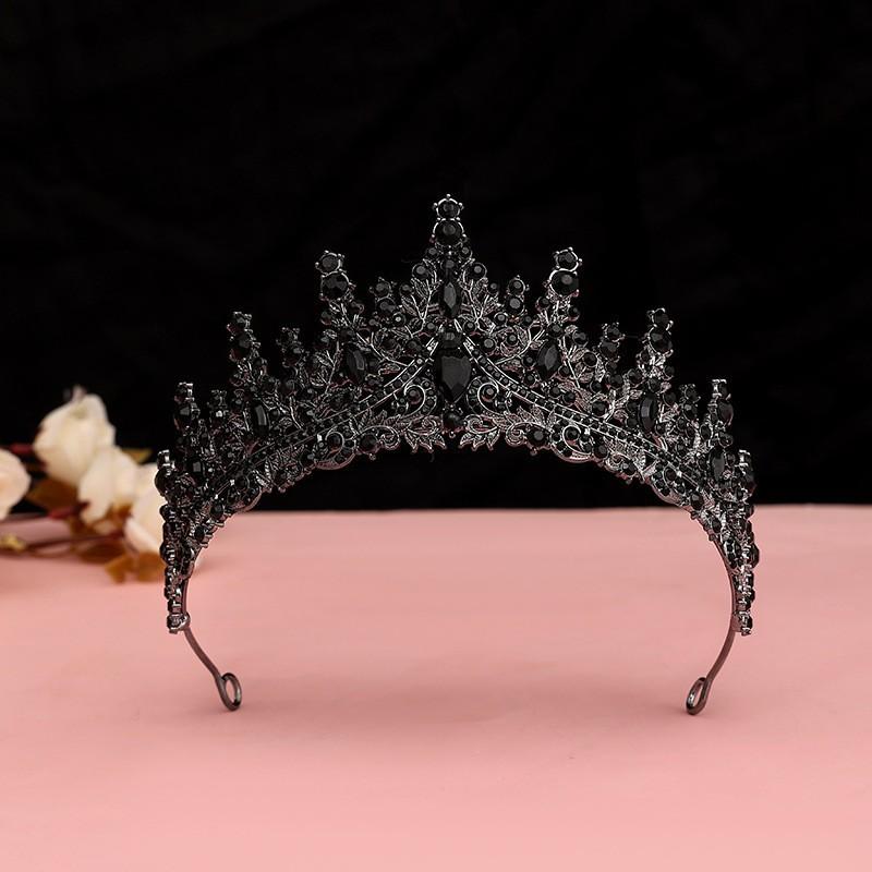Braut Legierung Krone Haaraccessoires Hochzeit Strass Stirnband Galvanisierung Geburtstagskrone Abendessen Hochzeit Kopfschmuck black