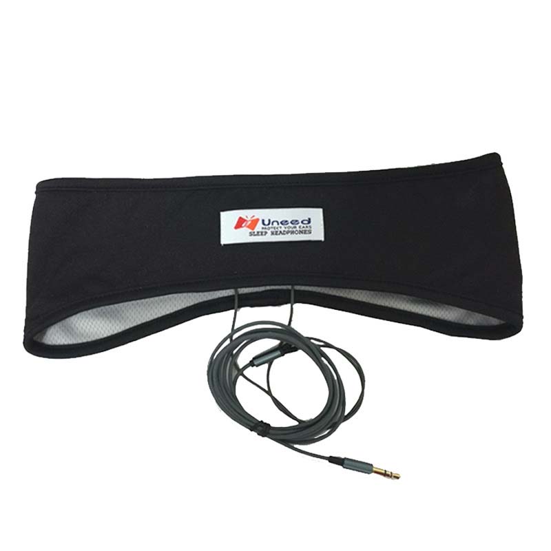 Sport-Kopfhörer Schlafmaske Geräuschunterdrückender Kopfhörer Stirnband 3,5mm Kabelgebundenes Headset Musikplayer für Smartphone PC schwarz