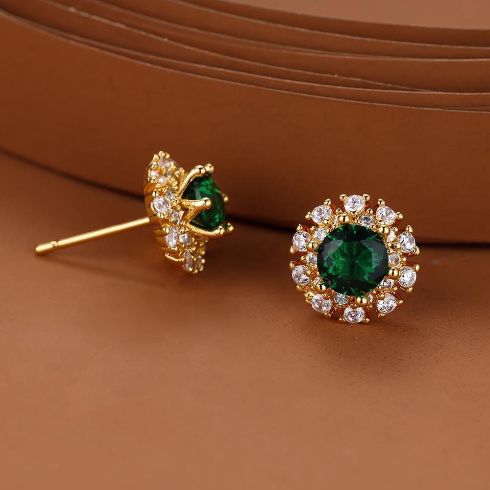 Luxus Gelb Gold Farbe Grün Zirkon Runde Stud Ohrringe Für Frauen Vintage Hochzeit Schmuck grün/gold