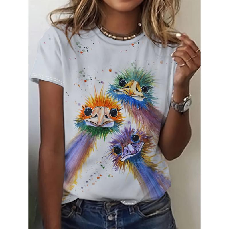 Lustiges Damen-T-Shirt mit Tiermotiven und 3D-Druck, T-Shirt mit süßen Tierfiguren, Harajuku, lässiges kurzärmeliges Oberteil, übergroße Damenkleidung 4XL