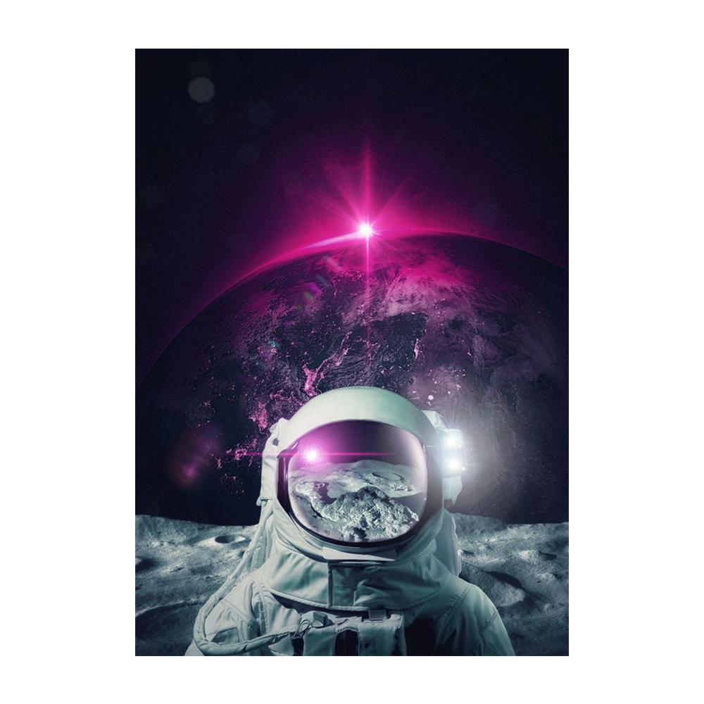 Astronaut trinkt Bier auf dem Mond, während er zusieht, wie die Erde zerstört wird. Moderne Leinwandmalerei, Poster, Drucke, Wohnzimmer, Wandkunst, Bilder, moderne Heimdekoration 30x40cm No Frame rosa