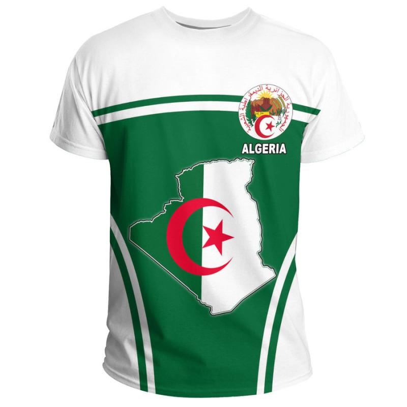 Algerien 3D-T-Shirt mit kurzen Ärmeln, lässig, sportlich, lockeres T-Shirt, Flaggendruck, hochwertiges T-Shirt, Sommer, Rundhalsausschnitt, Herren-Damen-Oberteile XL