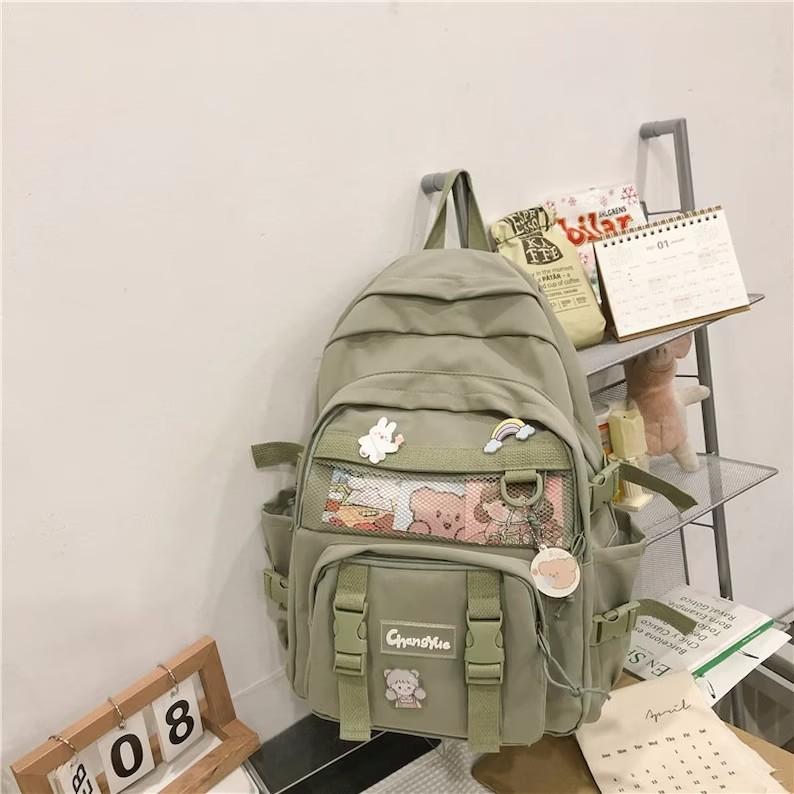 Kawaii Rucksack, Rucksack mit großer Kapazität, süßer Rucksack, Laptop-Rucksack, Kawaii-Rucksack für die Schule, lässiger Rucksack, Rucksack für Frauen grün