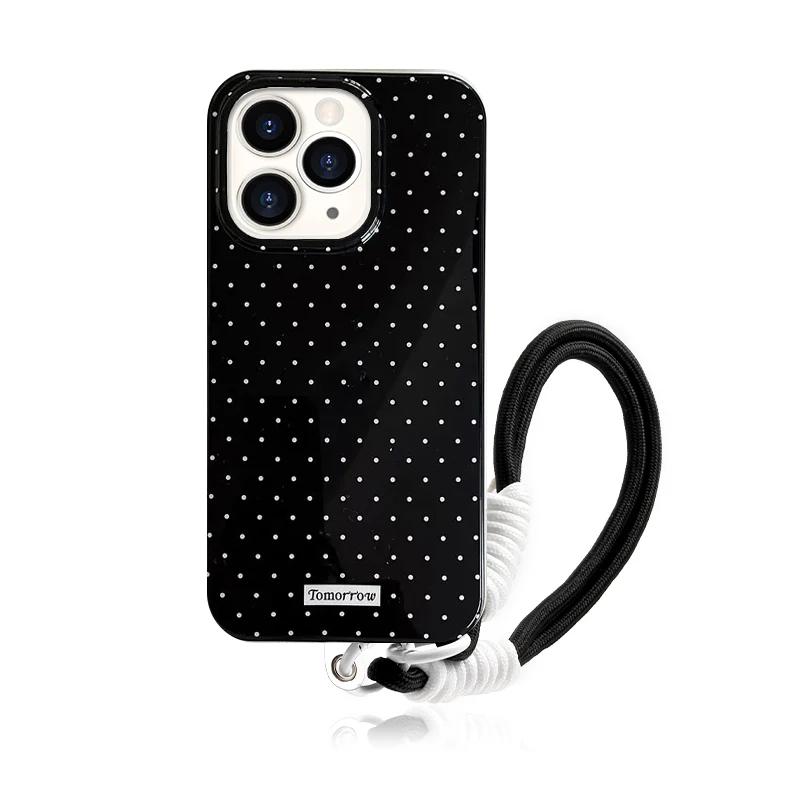 Koreanische Einfache Gepunktete Schwarze Rand Handyhülle Für iPhone 16 Pro Max 15 Pro 14 13 12 11 Xr Xs Max MINI 7 8 Plus Y2K Handyhülle iPhone17 Pro Max