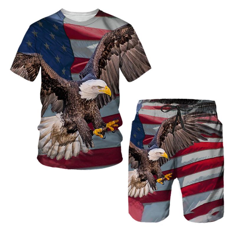 Creative Eagle USA-Flagge 3D-Boardshorts, Badehose, Sommer-Herren-Zweiteiler-Set, Strand-Schwimmshorts, lässige kurze Hosen, Strandkleidung 4XL