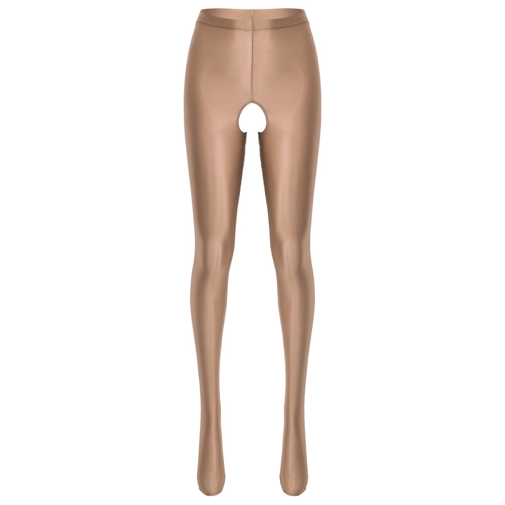 Damenunterwäsche, glänzende Strumpfhose ohne Schritt, hohe Taille, Leggings, dünne Hosen, Bodystrümpfe, Nachtwäsche L kaffeebraun