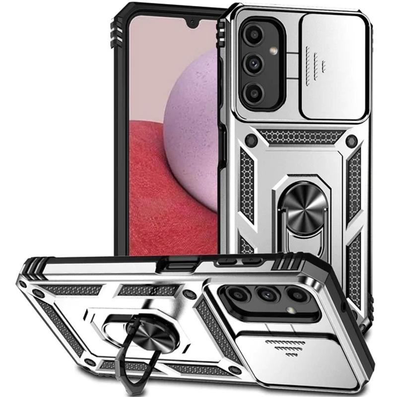 Schiebeobjektiv stoßfeste Rüstungsringhülle für Samsung Galaxy A05S A15 A25 A54 A04S A14 A34 A54 5G S20 S21 S22 S23 S24 Ultra Plus FE Standrückseitige Abdeckung For Samsung Galaxy S21 FE silber