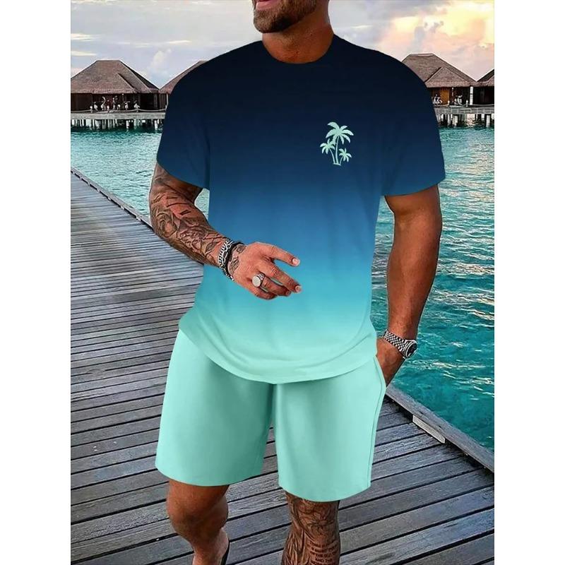 Neuestes 3D-Gradient-T-Shirt und Shorts Set Herren Kurzarm O-Ausschnitt Oberteil Lässig und modisch Skateboard Sportbekleidung Set 3XL