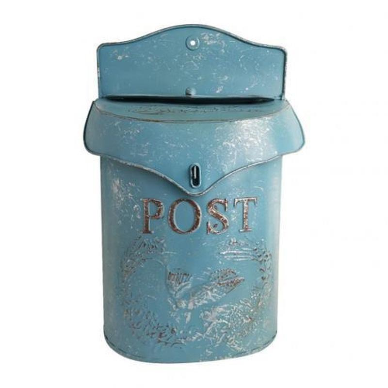 Handgefertigter Vintage-Briefkasten aus Metall, pastoral, abschließbar, sicherer Briefkasten aus Eisen, zur Wandmontage blau