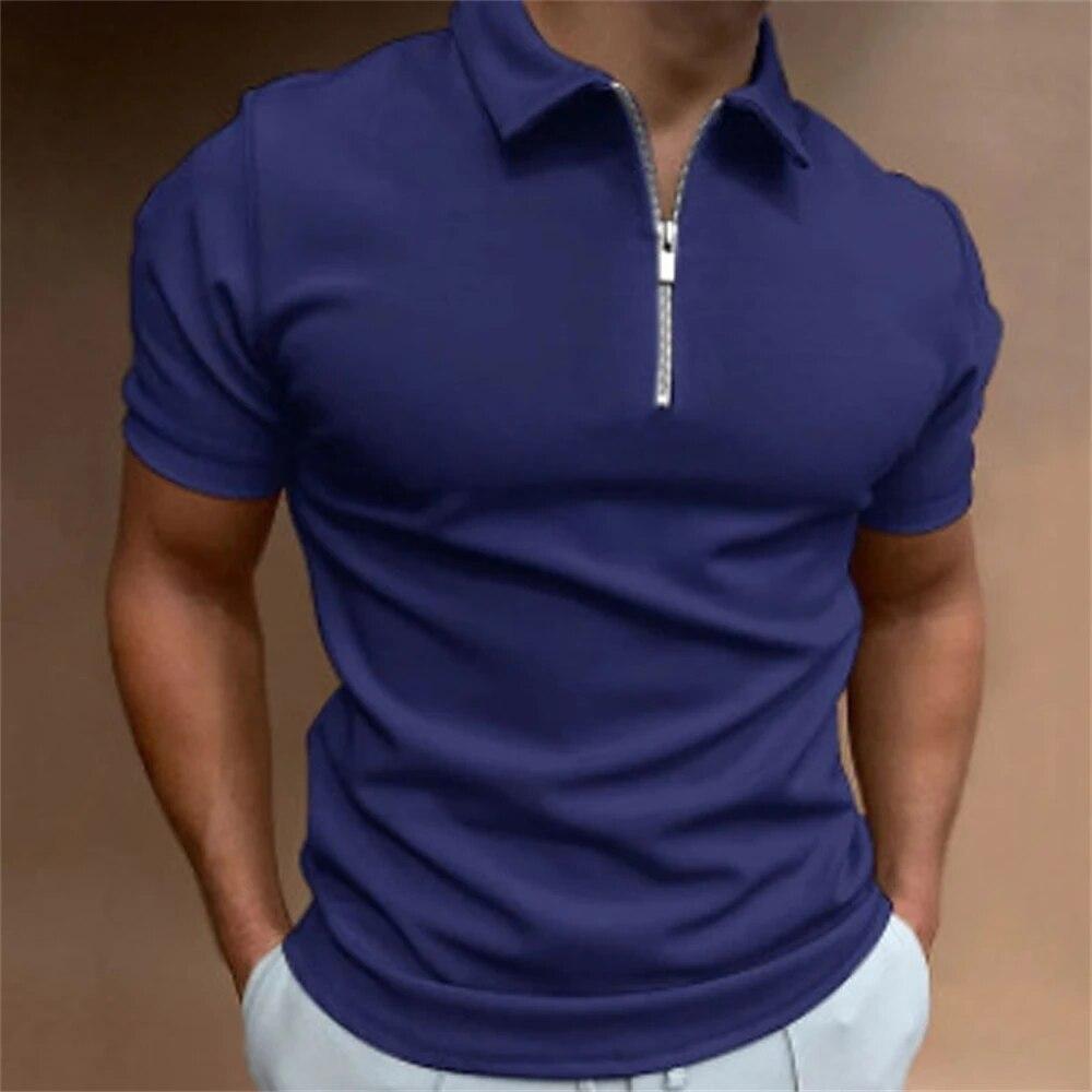 Einfaches Poloshirt für Herren, solide Golfkleidung, täglich lässig, hochwertige Poloshirts mit Reißverschluss, Sommer, atmungsaktiv, schnell trocknend, Herrenbekleidung M saphirblau