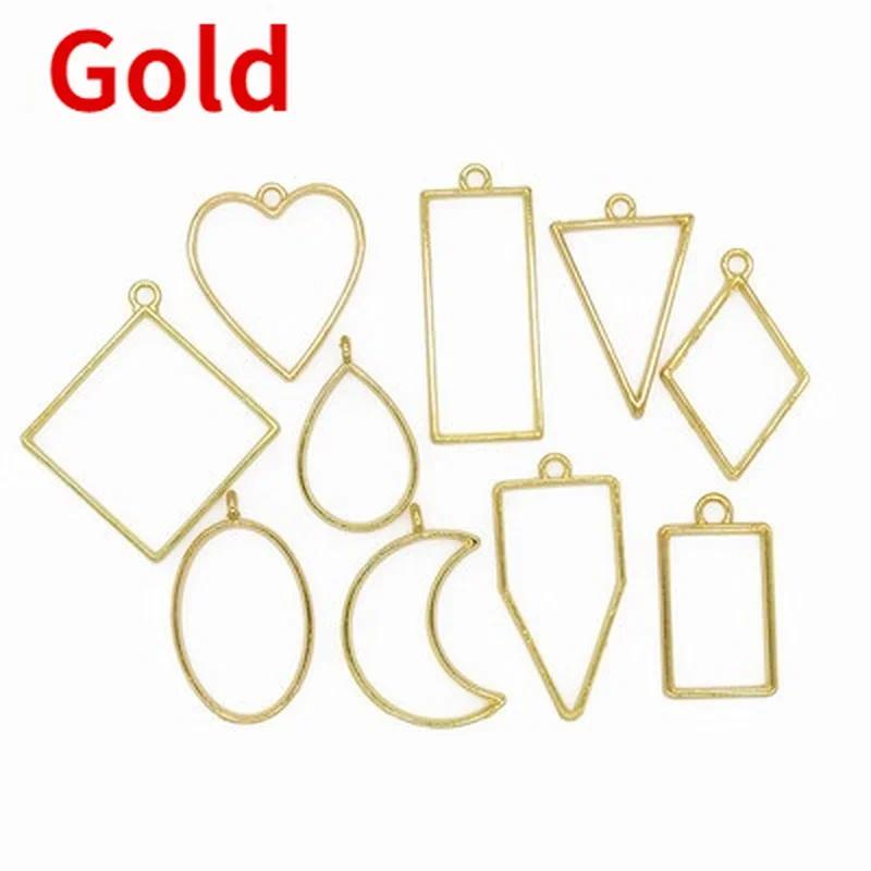 Neue 10 Teile/satz Geometrische Metall Anhänger Rahmen Set DIY Anhänger Herstellung Epoxidharz UV Kristall Formen für Schmuck Halskette gold