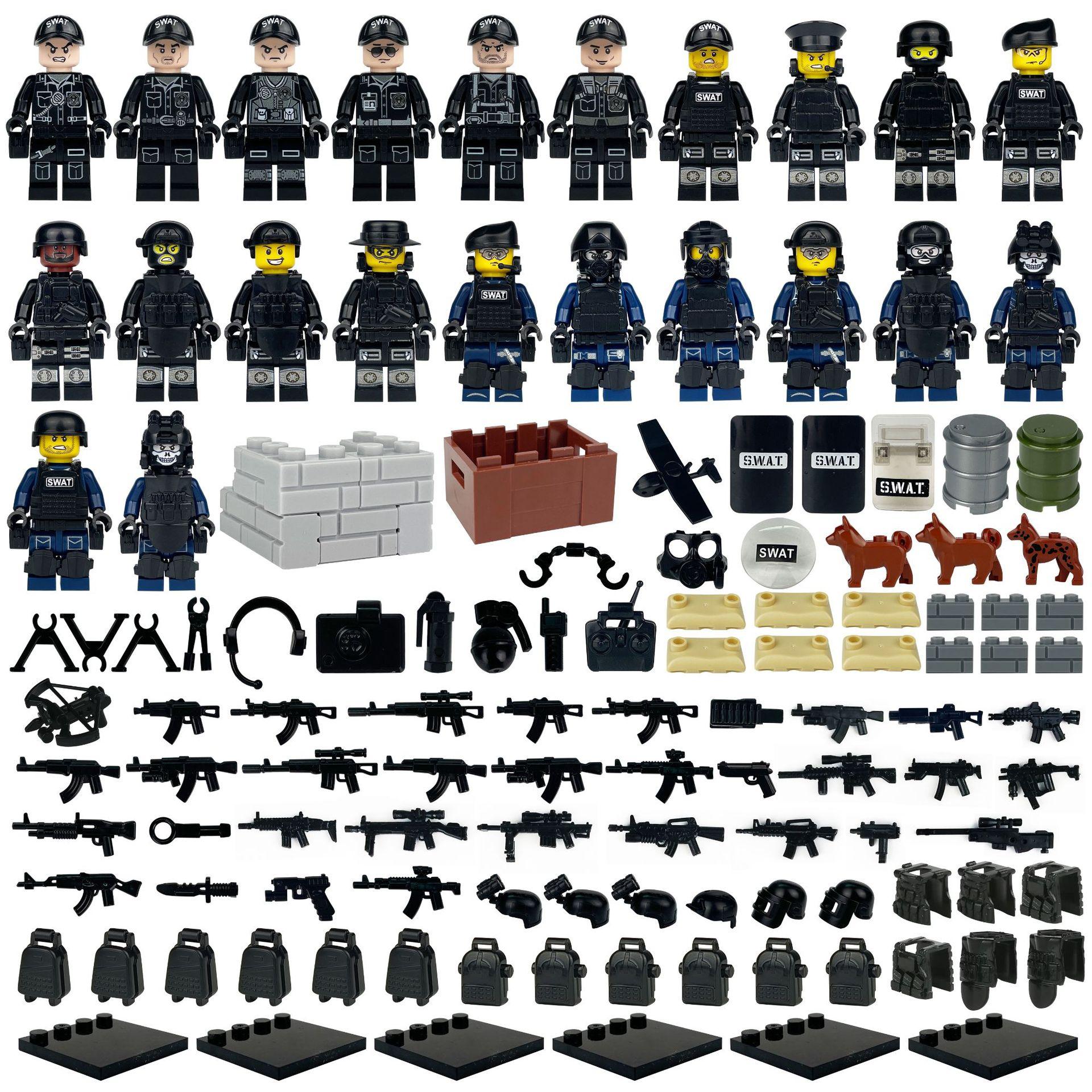 24 Stück Moc Black SWAT Actionfigur Militär Kinderbausteine