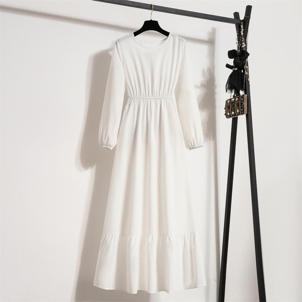 Frühling Sommer Mode Weibliche Feste Volle Hülse O-ansatz Casual Kleid Frauen Bohe Party Lange Kleid Frau Muslimischen Maxi Kleider L weiß