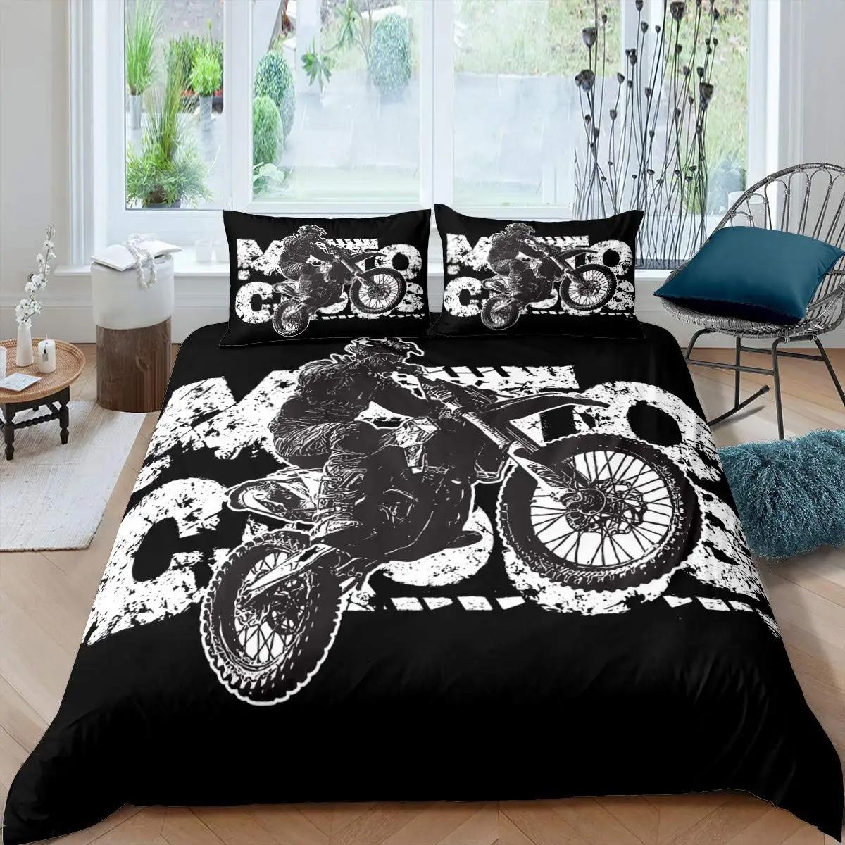 3D Motorrad Bettwäscheset Queen Bettwäsche Bettbezugset Bettwäscheset Bettdecke Queen Schlafzimmer Bettdecke Set Bettset 135x200cm 2pcs graue