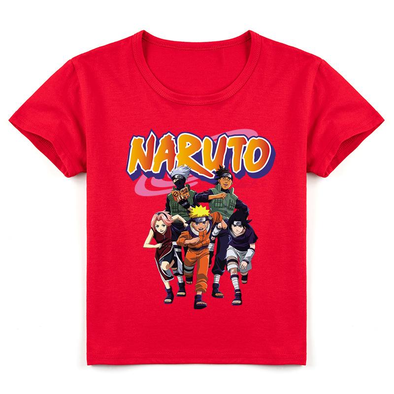 Kinderkleidung Naruto Mittelschule Kinder Cartoon Print Sommer beliebtes Kurzarm T-Shirt Y215 120cm rot
