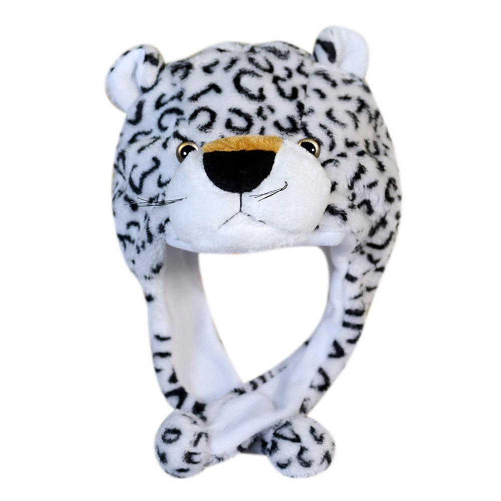 Cartoon Plüsch Bewegliche Mütze Tier Bewegliche Ohren Airbag-Mütze Lustiges Spielzeug Tiermütze Kopfbedeckung Winter White Leopard