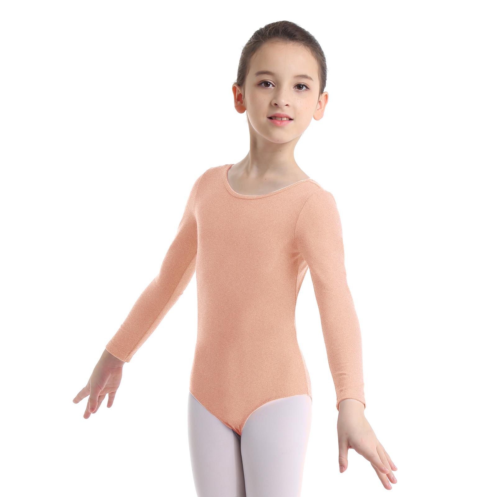 Kinder-Ballett-Body mit langen Ärmeln, Tanzkurs-Kostüme, Gymnastik-Trikot für kleine Mädchen 11-12 Years apricot