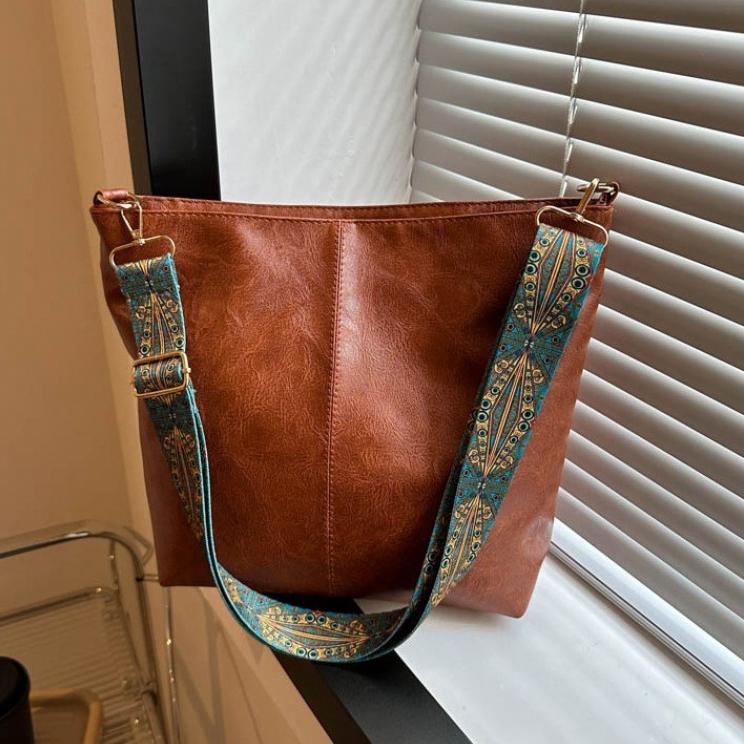 Vintage Umhängetasche für Frauen PU Leder Eimer Tasche Luxus Stil Umhängetasche Dame Messenger Bag Einkaufstasche Geldbörse kaffeebraun