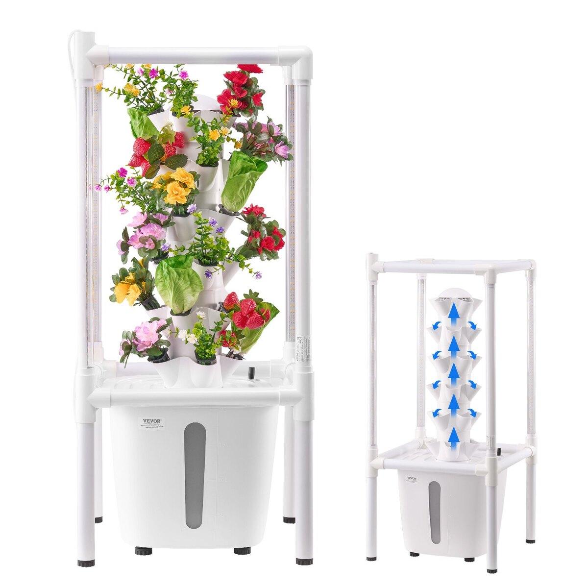 Hydroponisches Anbausystem mit Pflanzenlicht, 30 Töpfe Vertikaler 6-stöckiger Hydroponischer Turm, Hydronischer Hausgarten mit Wasserpumpe, Pflanzenkeimungs-Kit für