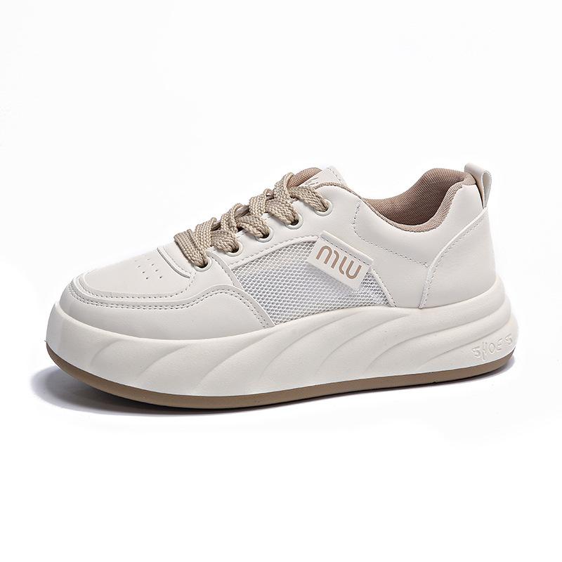 Damen Weiße Schuhe Sommer Neu Damen Atmungsaktive Schuhe Plateau Student Lässige Damen Schuhe Flacher Boden Laufschuhe Schnürschuhe Damen Schuhe 40 beige