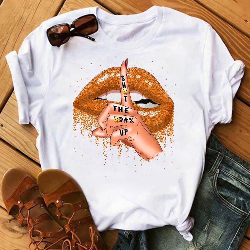 Frauen Sommer Kurzarm T-shirts Mode Roten Lippen Finger Print Damen T-shirts Top Cartoon Frauen Graphic Tees T-Shirts 6XL