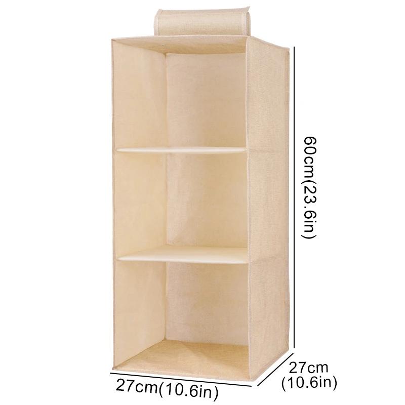 Kleiderschrank Hängende Aufbewahrungstasche Zwischenschicht Schubladentyp Kleidung Kleidung Organizer Zusammenklappbare Lagerregale Schrank Organizer 3 Layer beige