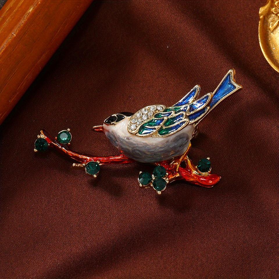 Simulation Elster Brosche Süßer Vogel Blume Emaille Strass Corsage Anstecknadel Kleidung Kragen Knopf Zubehör black