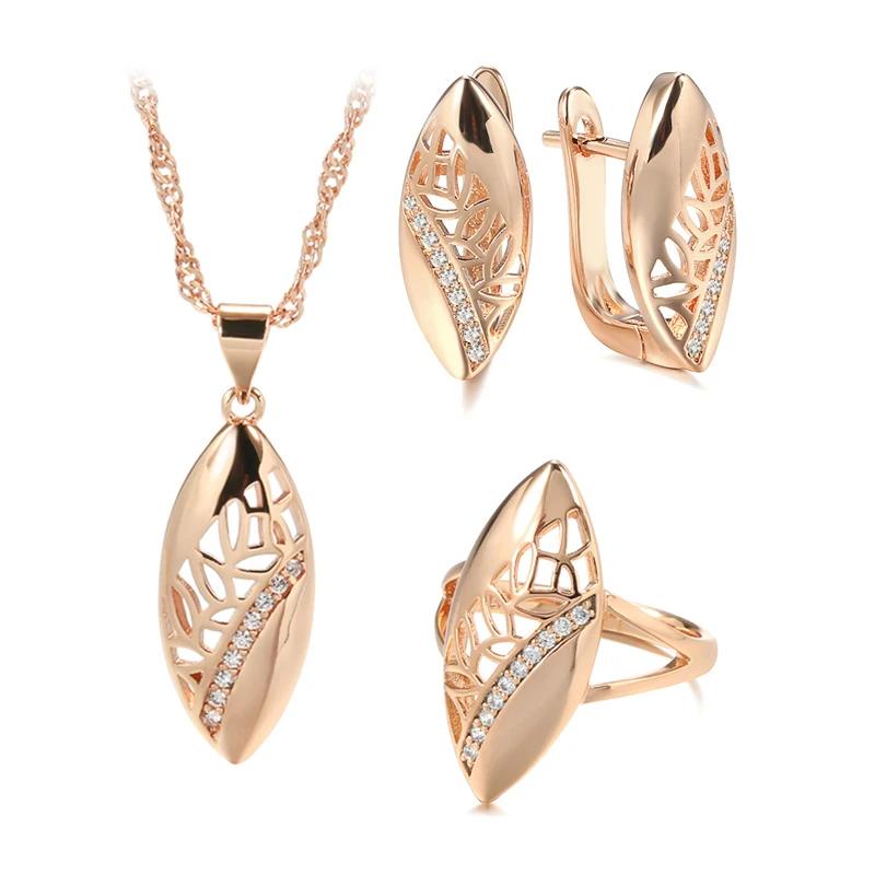 Trendy Ethnische Braut Hochzeit Schmuck Sets Golden Mit Glänzenden Zirkon Halskette Ohrringe Ringe Luxus Frauen Schmuck 11