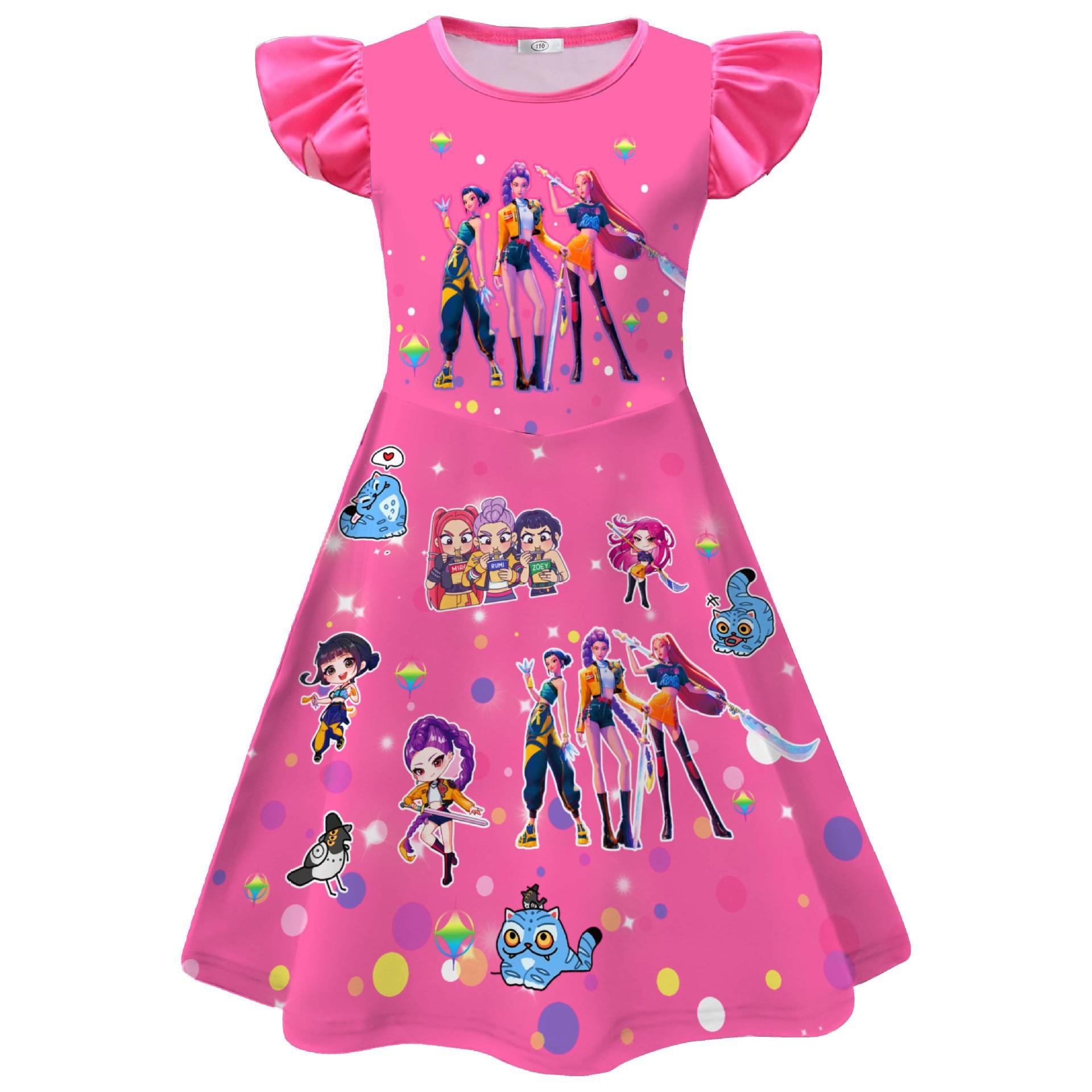 Modischer Druck Vielseitig Kinder Freizeit Einfache Kleider Mädchen 150 rose rot