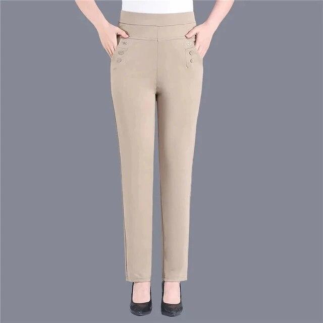 Damen Dünne Bonbonfarben Stretch Klassische Hose Gerade Hose Mutter Lässige Pantalones Schlanke Knöchellange Hose XXL khaki