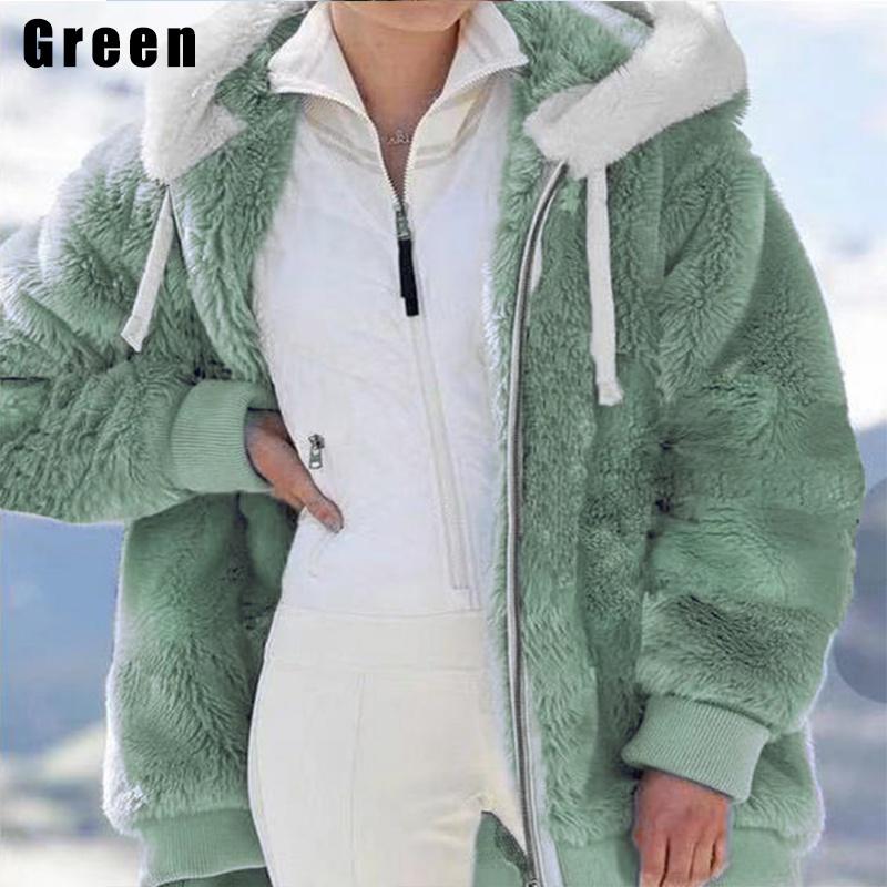 Neu Winter Damen Jacke Mit Kapuze Warme Plüsch Lose Mantel Damen Winter Jacke Faux Pelz Zipper Damen 5XL grün