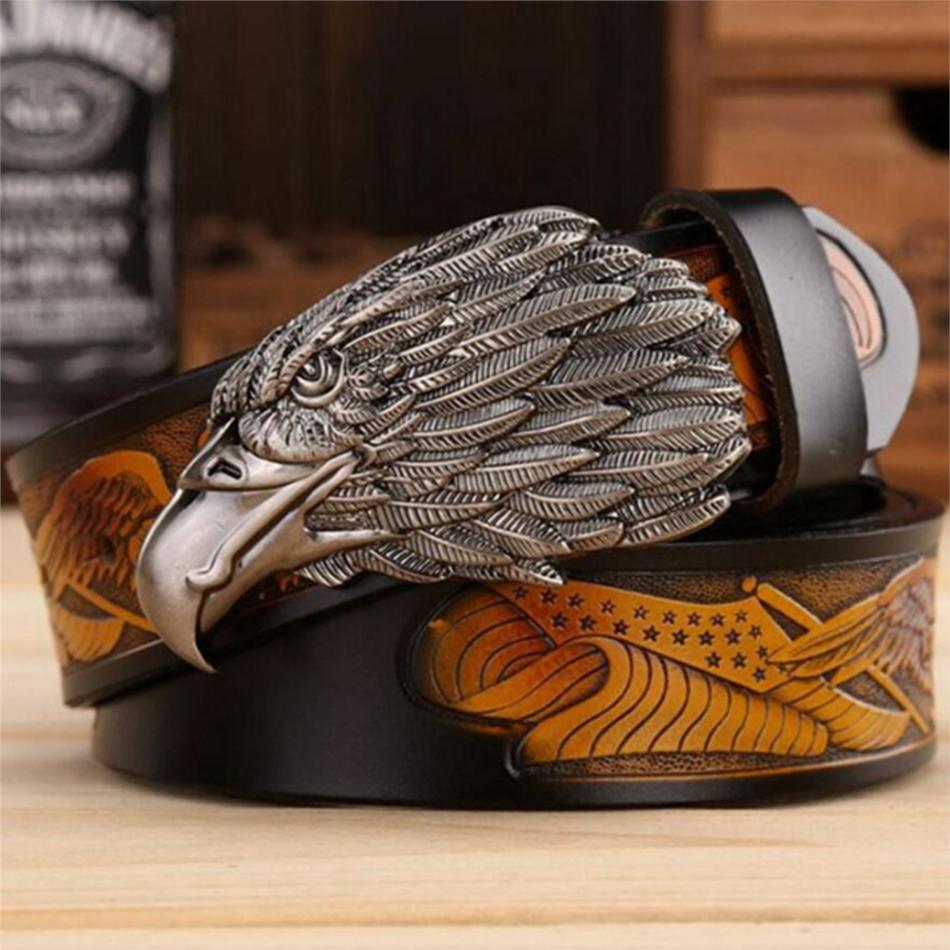 Großer Echter Ledergürtel Herren Goldener Adler Dornschließe Gürtel Männliche Marke Echtes Rindsleder Designer Gürtel 130cm 125 cm