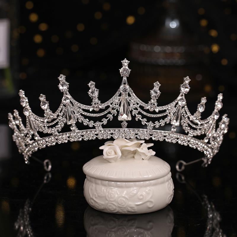 Großes Halbrundes Wasser-Diamant-Kronen-Stirnband Prinzessinnenkrone Braut-Hochzeitsschmuck Hochzeitskleid- und Abendkleid-Accessoires gray